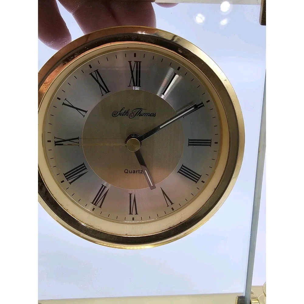 Seth Thomas Illusion Floating Roman Numerals Quartz Brass Desk Clock German Move